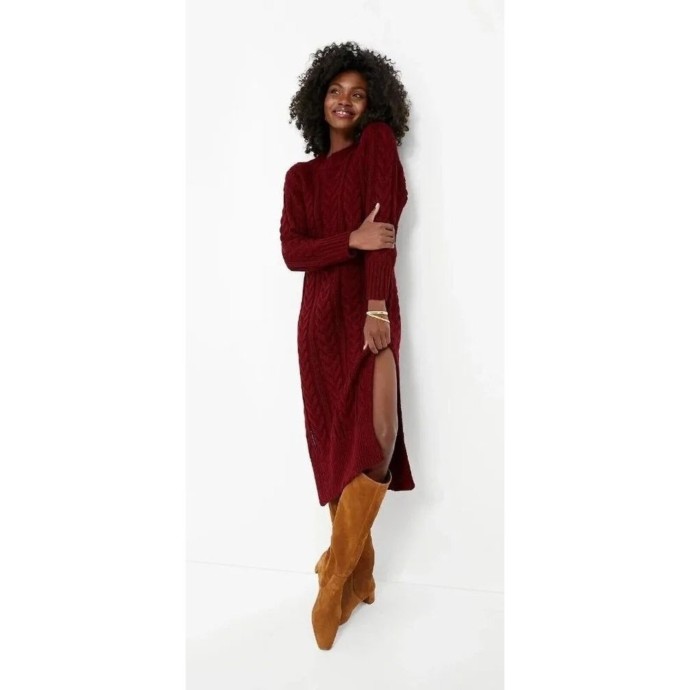 Tuckernuck x Hyacinth House | Maddox Midi Sweater Dress S Maroon Cable Knit